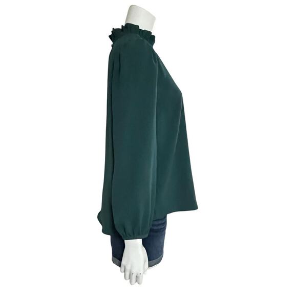 J.Crew Ruffle Neckline Long Sleeve Green Blouse Size Medium - Picture 4 of 9